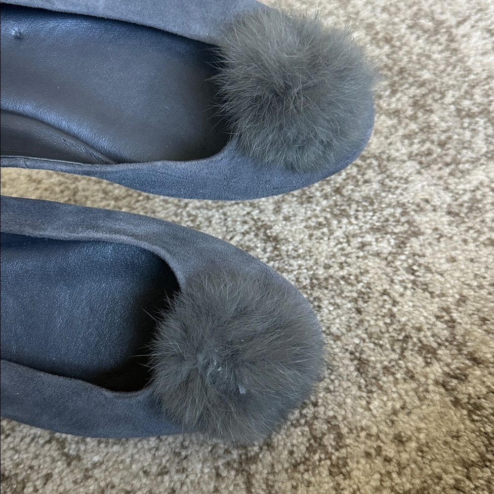 MICHAEL Michael Kors Remi Rabbit Fur Pom Suede Ballet Flat 8.5 - Picture 4 of 9
